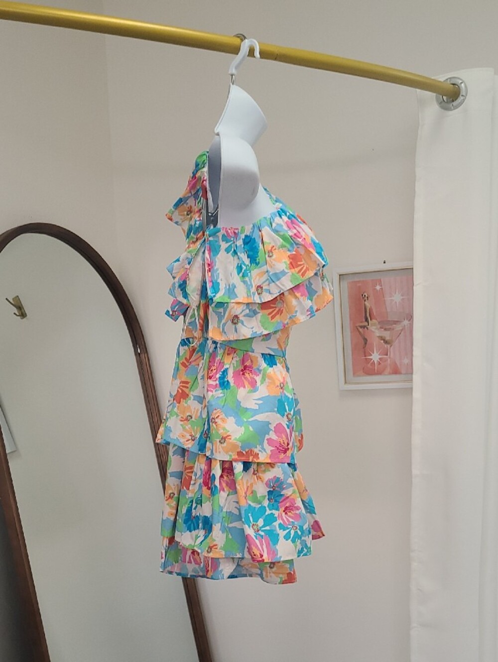 One-Shoulder Ruffle Floral Romper - Blue/Multi - Picture 3 of 8